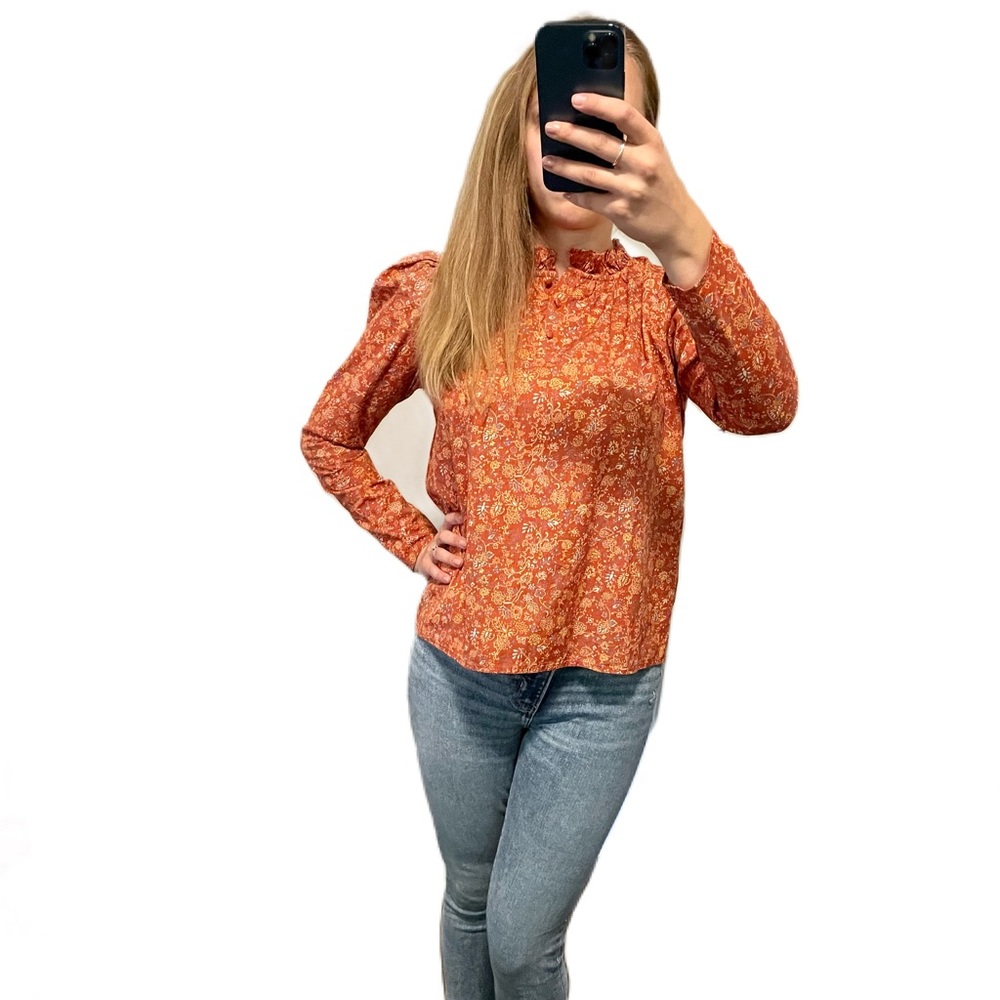 NEW Revolve House of Harlow 1960 Wallis Rust Patterned Long Sleeve Top - size XS